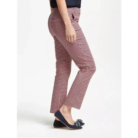 Boden Richmond 7/8 Trousers Women’s Size 6R in Houndstooth Red and Navy - Picture 3 of 7